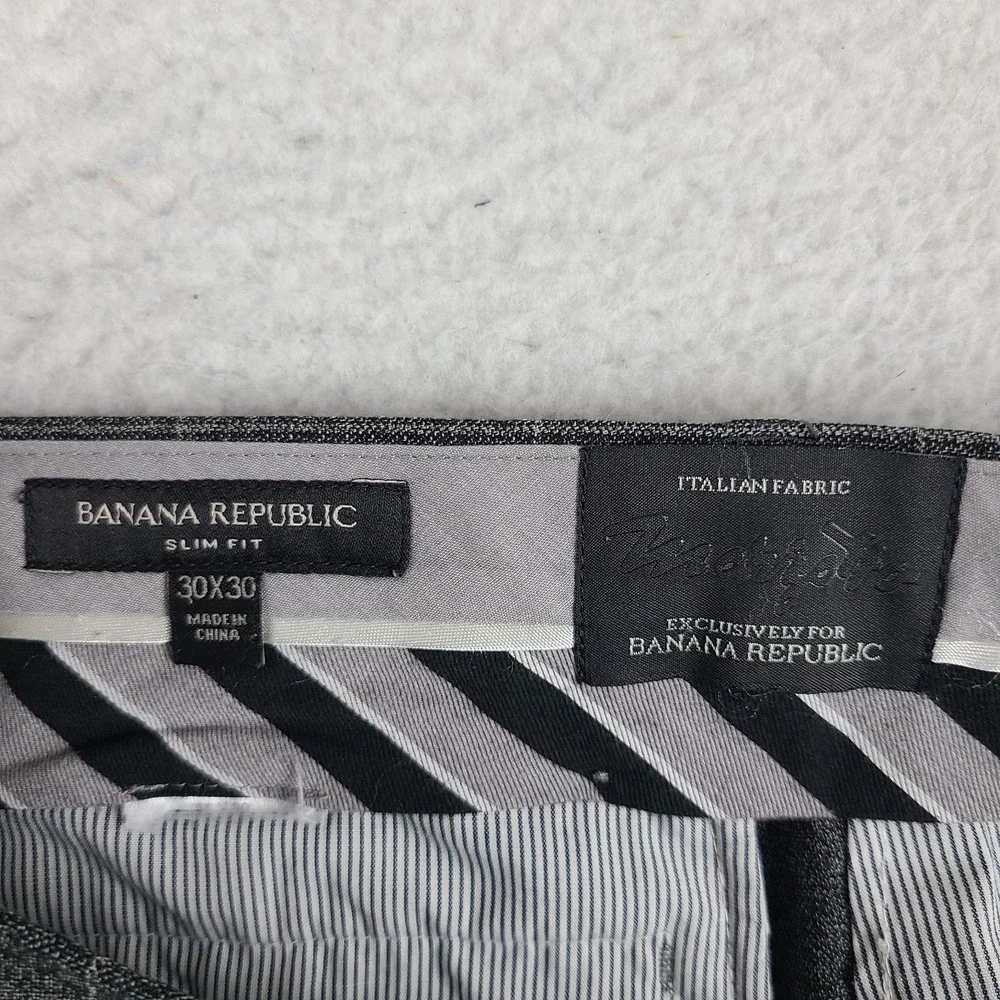 Banana Republic Dress Pants Mens 30x30 Charcoal Plaid Slim Fit Marzotto Wool